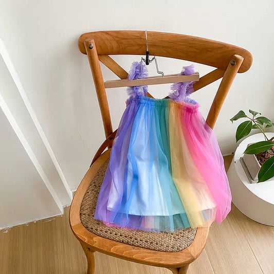 Gradient Mesh Girls' Rainbow Princess Dress - Kia Day Design