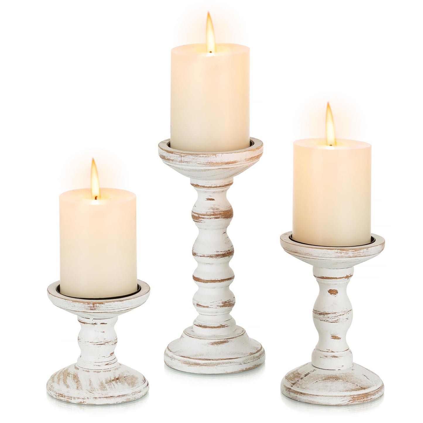 Rustic Wood Pillar Candle Holders - Set of 3 - - candle holder