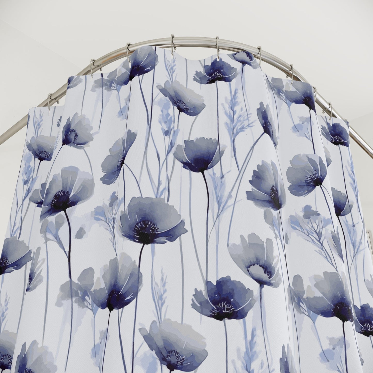 Blue Poppy Floral Shower Curtain - Kia Day Design