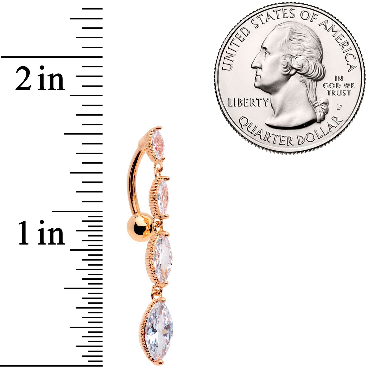 Clear CZ Gem Rose Gold Tone Waterfall Dangle Top Mount Belly Ring - - BELLY RING