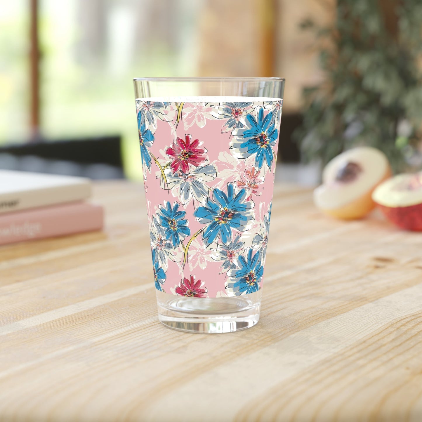 Blue Floral 16oz Pint Glass - Kia Day Design