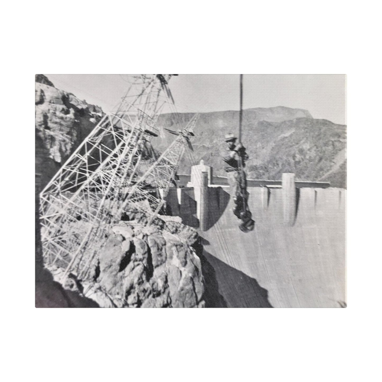 Suspended Boulder Dam Worker Satin Canvas Stretched