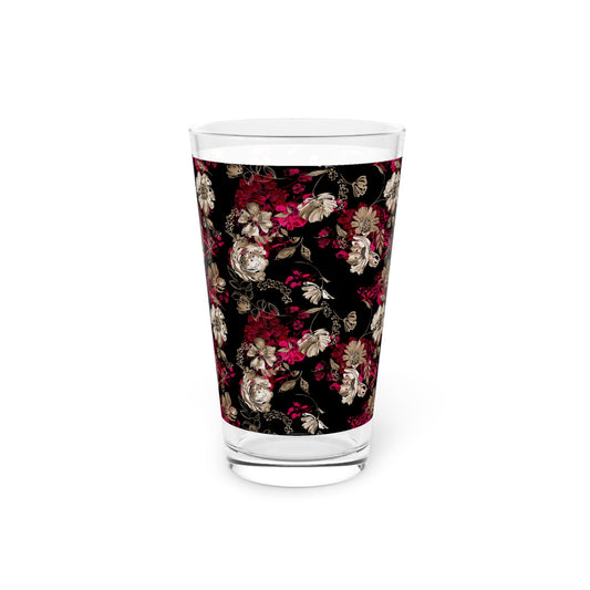 Rose Floral Print Pint Glass - 16oz - Kia Day Design