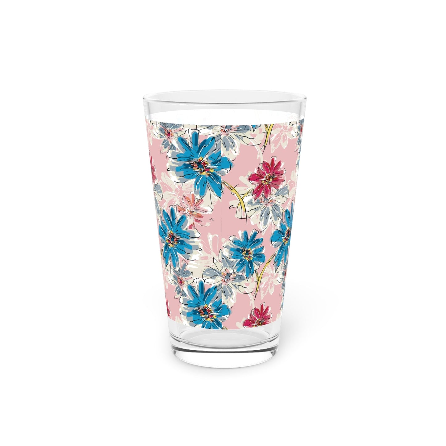 Blue Floral 16oz Pint Glass - Kia Day Design