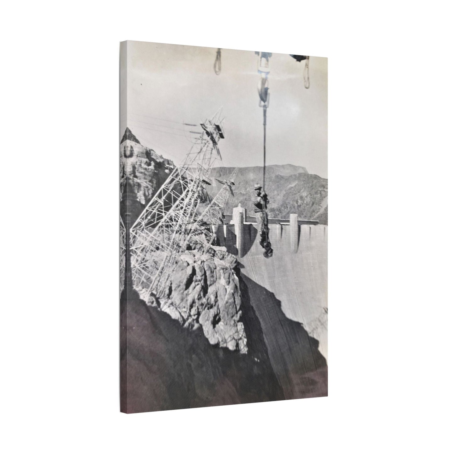 Suspended Boulder Dam Worker Satin Canvas Stretched