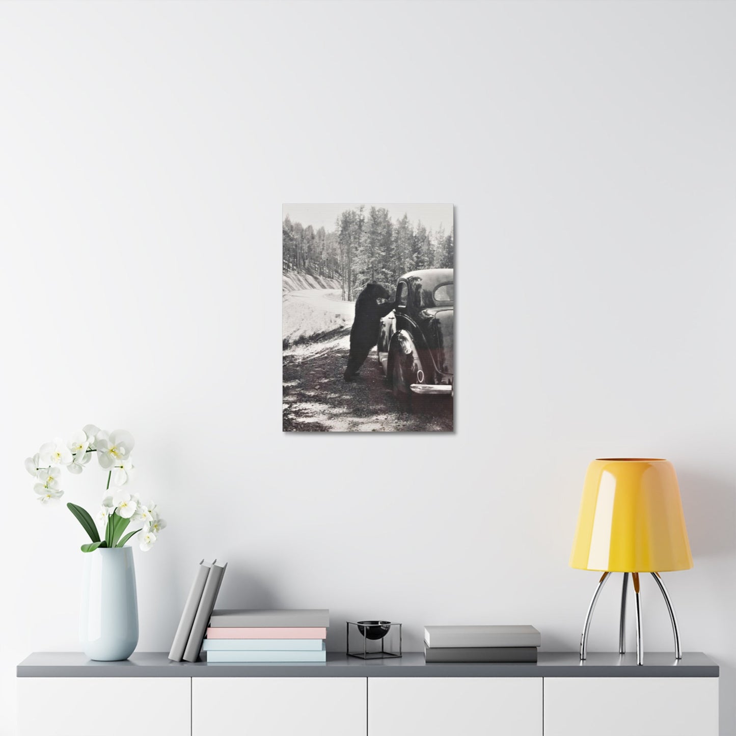 Yellowstone Bear Car Stretched Canvas 1.5" 18″ x 24″
