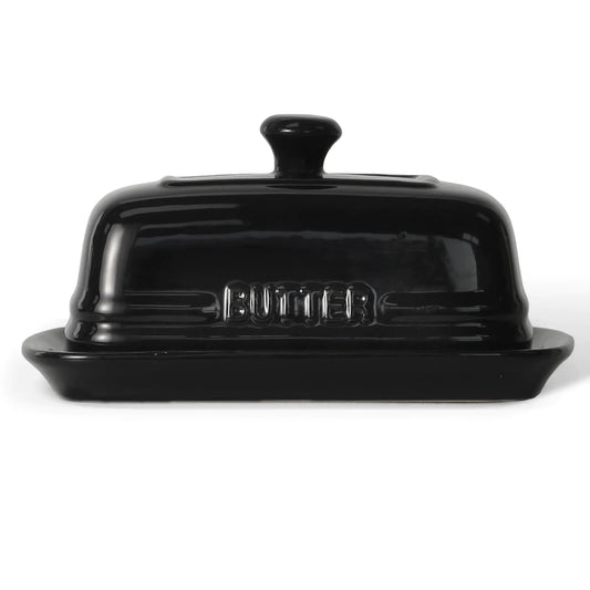 MAIA Black Ceramic Butter Dish with Lid 5"x7.5" Large Butter Keeper - Kia Day Design