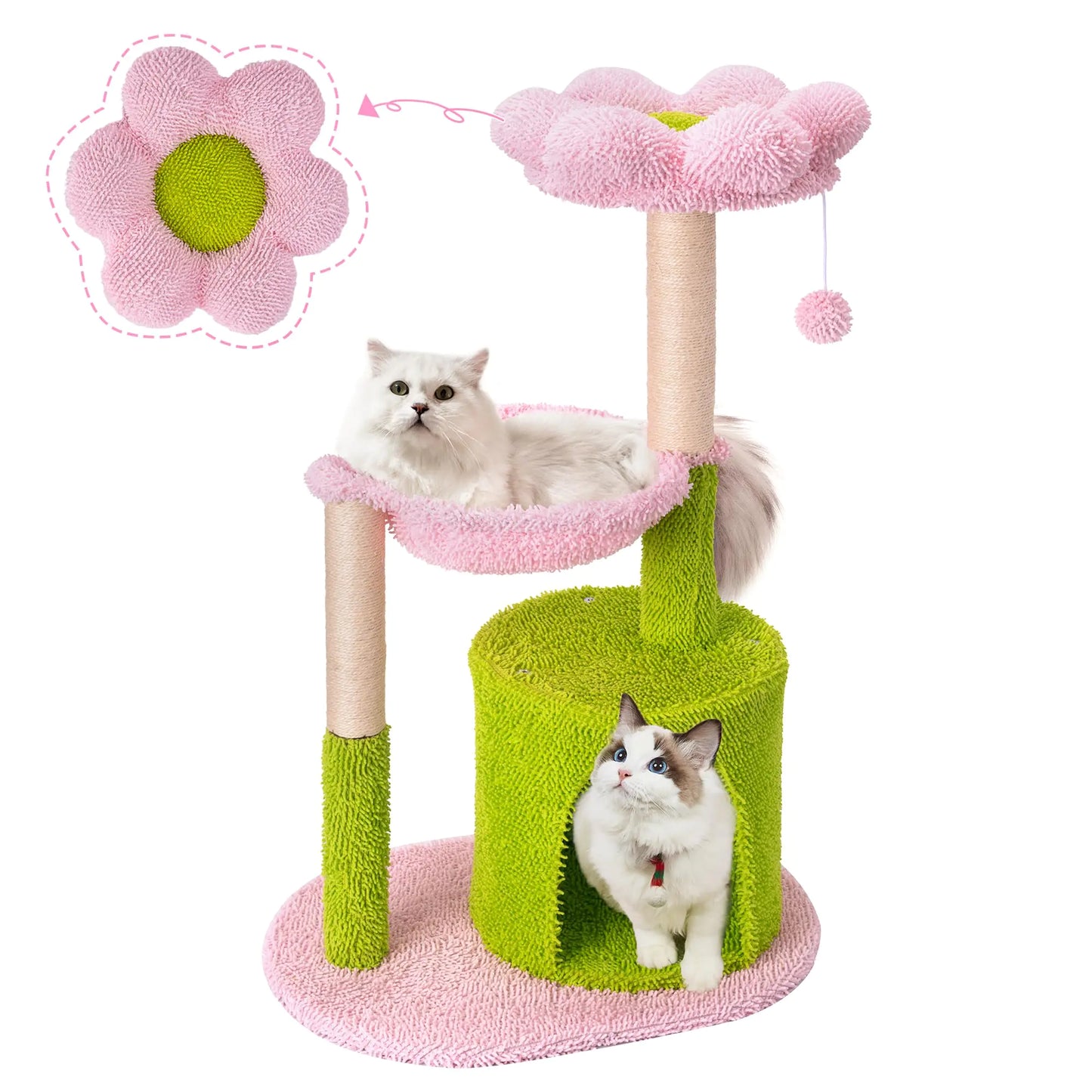 GRANNY SAYS Flower Cat Tree Tower 35" Cat Tower for Indoor Cats Small Cute Cat Trees with Natural Sisal Cat Scratching Post Cozy Condo Comfy Cat Hammock Flower Cat Perch and Dangling Ball Pink