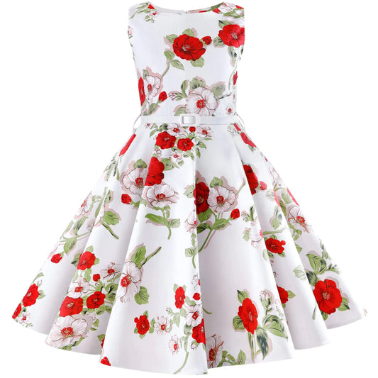 Girls Vintage Dress 50s Retro Size 6-14 Sleeveless Kids Dress - - dress