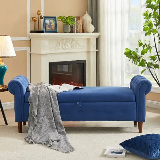 Navy Blue Multifunctional Storage Sofa Bench Ottoman - - ottoman