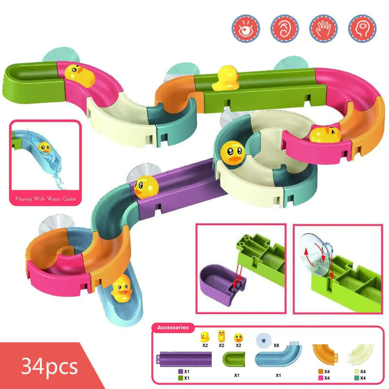 Baby Bath Duck Toys DIY Marble Race Run Assembling Track Kia Day Design