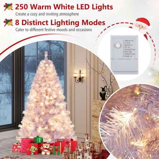 6/7.5 FT Pre-Lit Tinsel Christmas Tree Artificial Xmas Tree - - christmas tree