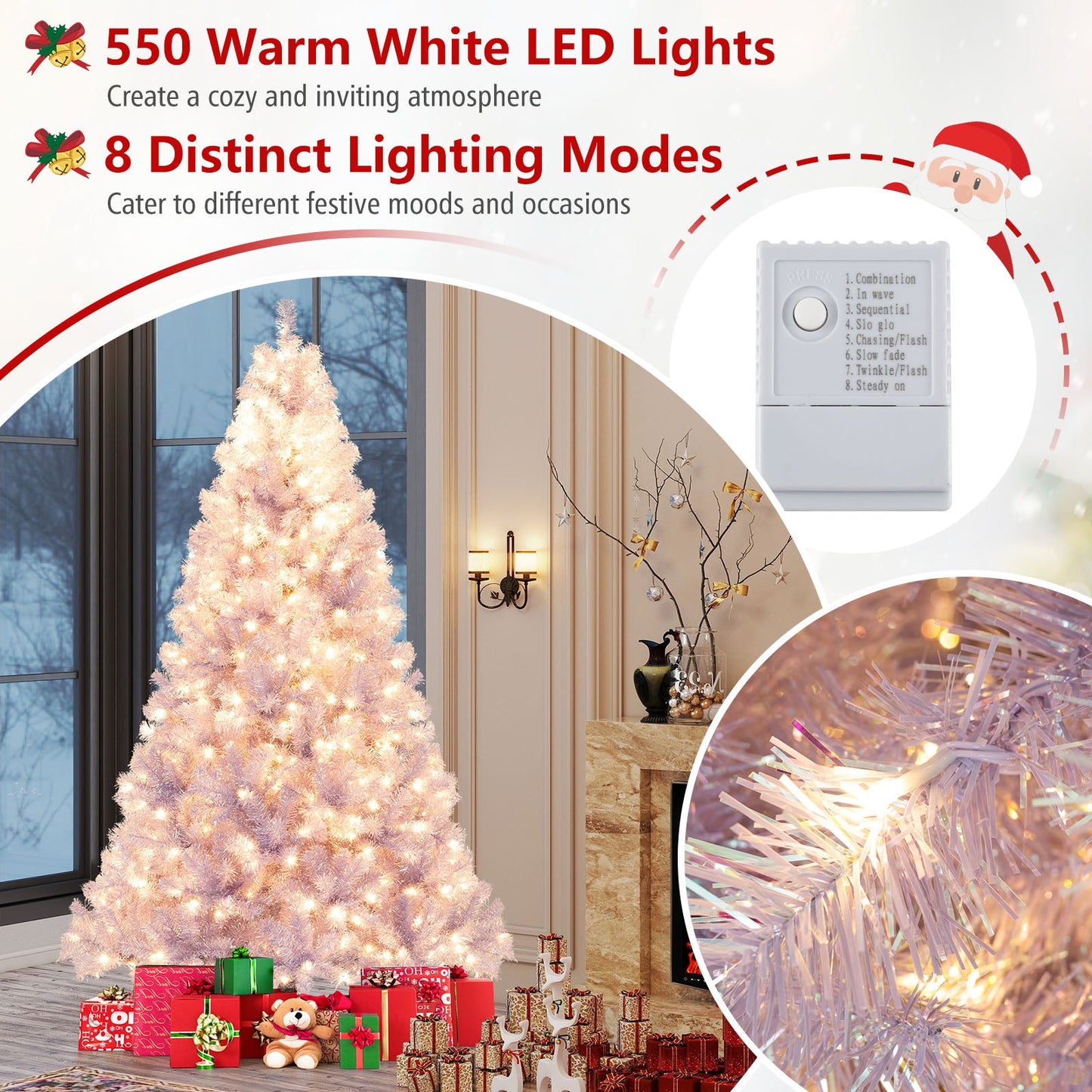 6/7.5 FT Pre-Lit Tinsel Christmas Tree Artificial Xmas Tree - -
