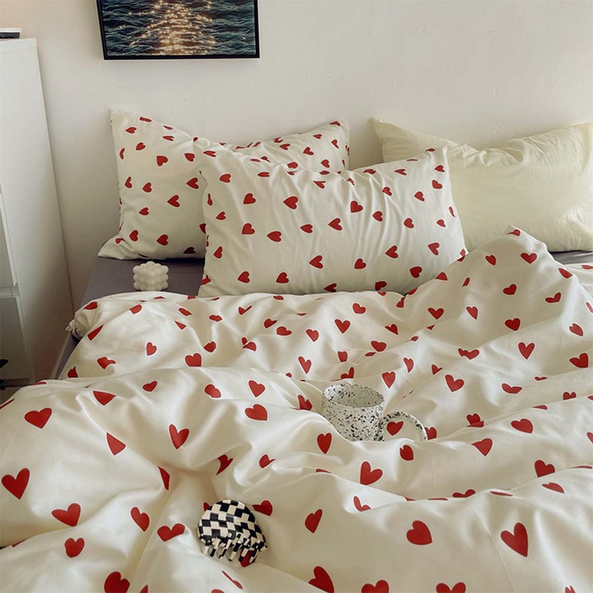 Queen Size Love Heart Duvet Set - - duvet set