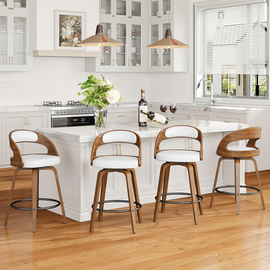 REONEY Modern White Bentwood Barstools - Set of 4 - - chair