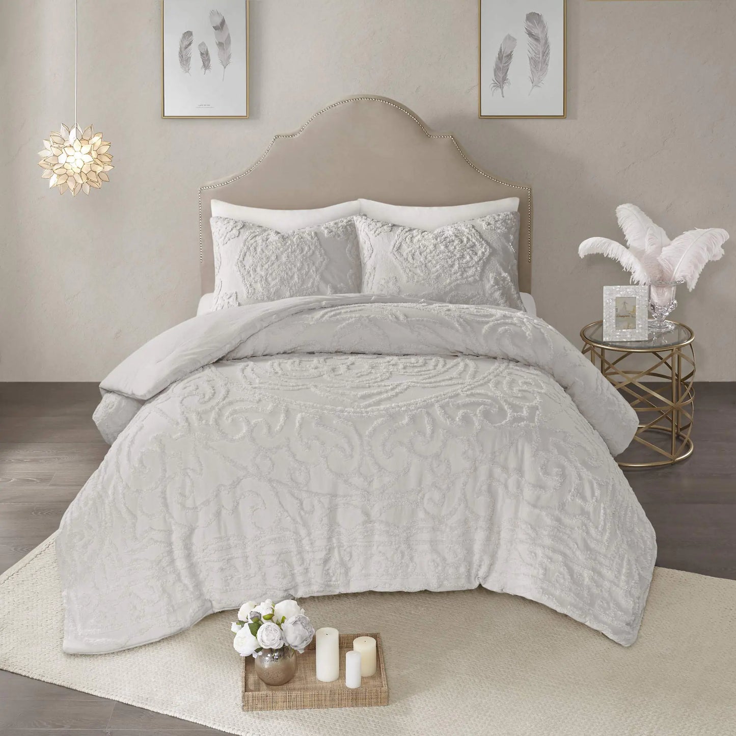 Madison Park Laetitia Tufted Cotton Chenille Medallion Down Alternative Bed Set 3 Piece - - bedding set