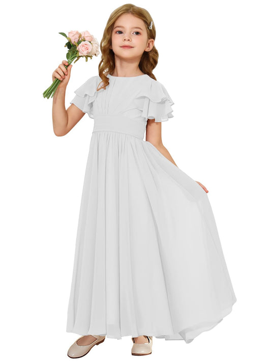 Elegant Toddler Princess Dress - White Ruffle Sleeve Formal - - dress