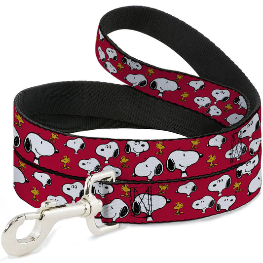 Peanuts Worldwide LLC Pet Leash Dog Leash Peanuts Snoopy and Woodstock Poses Scattered Red 6 Feet Long 1.0 Inch Wide