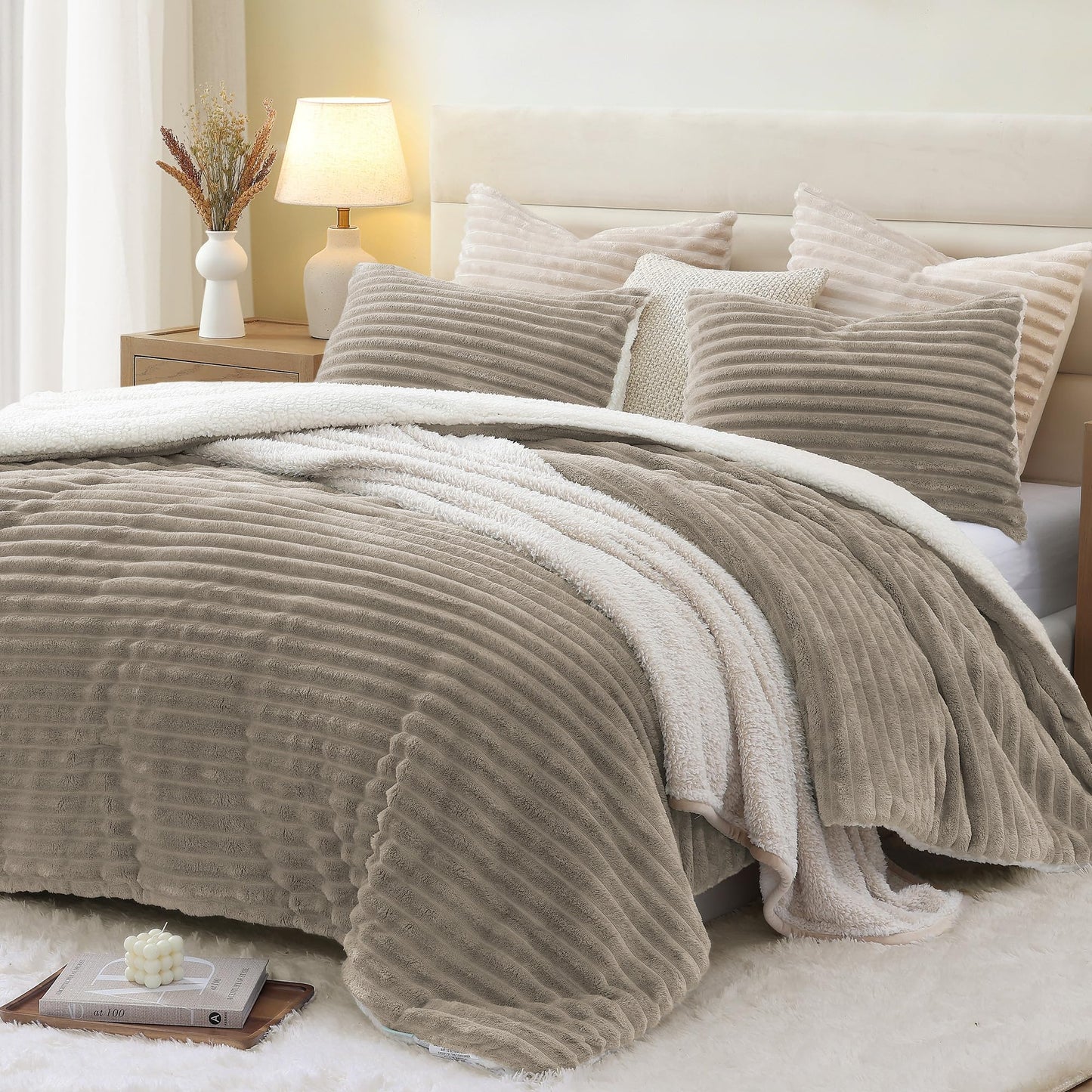 CozyFleece Queen Comforter Set Taupe - - quilt
