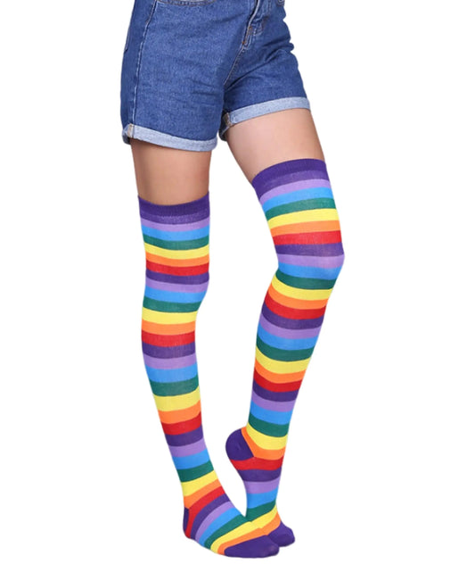 Womens Thigh High Rainbow Striped Socks - Kia Day Design