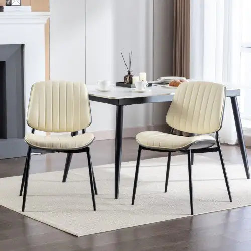 Dining Chairs Set Of 2 Mid Century Modern Retro Faux Leather Chair With Walnut Bentwood Back Upholstered Seat Metal Legs Adjustable Foot For Kitchen Dining Room Chairs - Kia Day Design