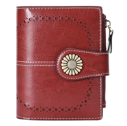 Genuine Leather RFID Blocking Bifold Wallet - Wine Red - Wallet