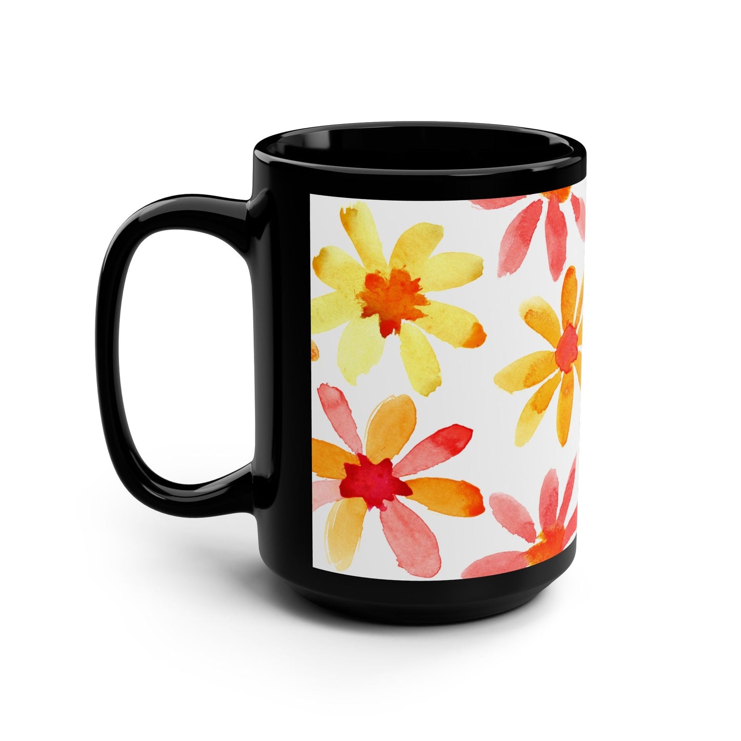 Watercolor Flowers Coffee Mug - 15oz Black Mug - Kia Day Design