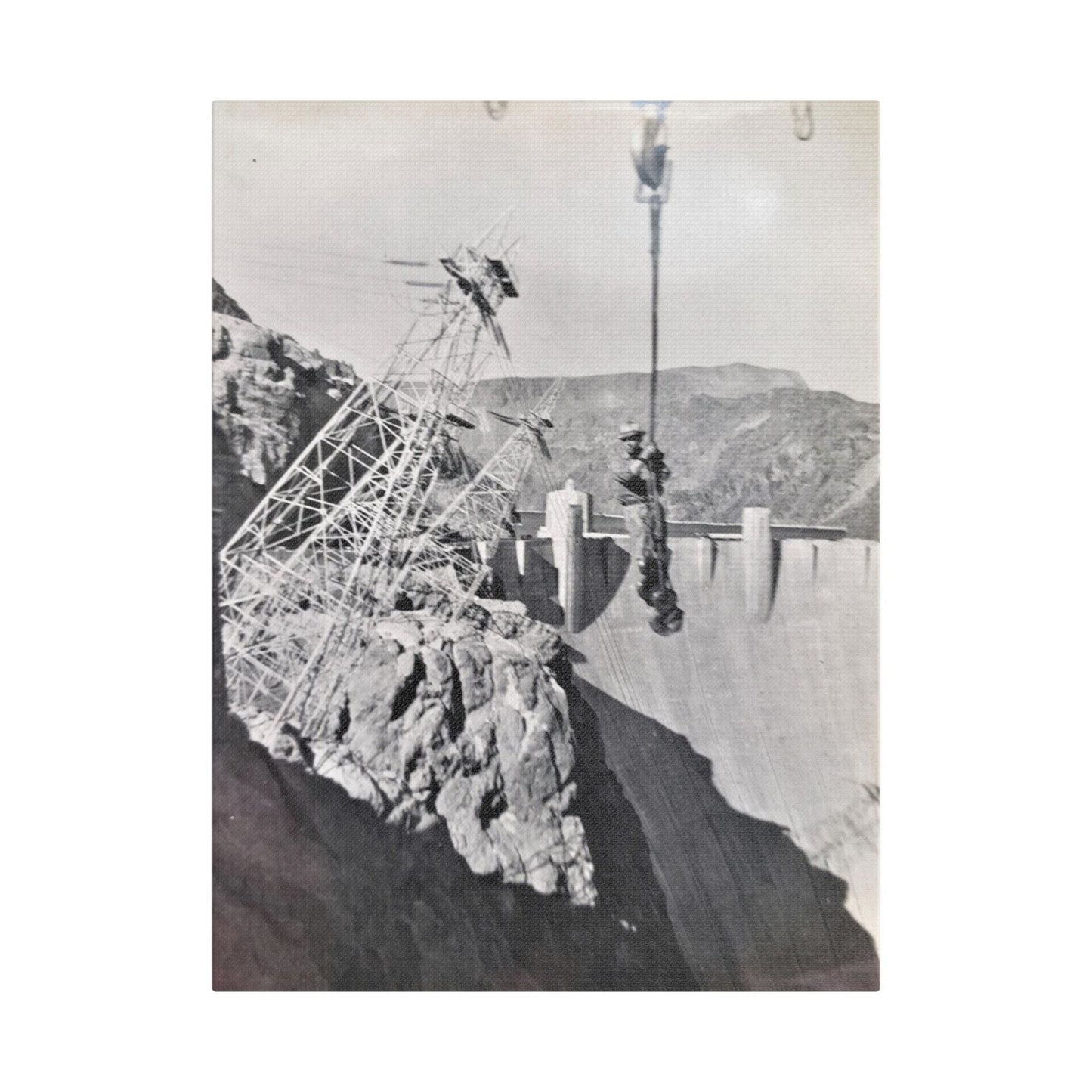 Suspended Boulder Dam Worker Satin Canvas Stretched