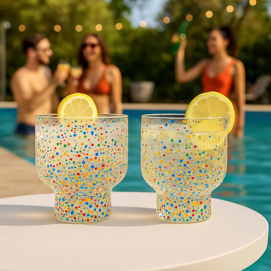Khen Confetti Stemless Tumblers Set Colorful Drinkware - 12oz Clear - - drinkware