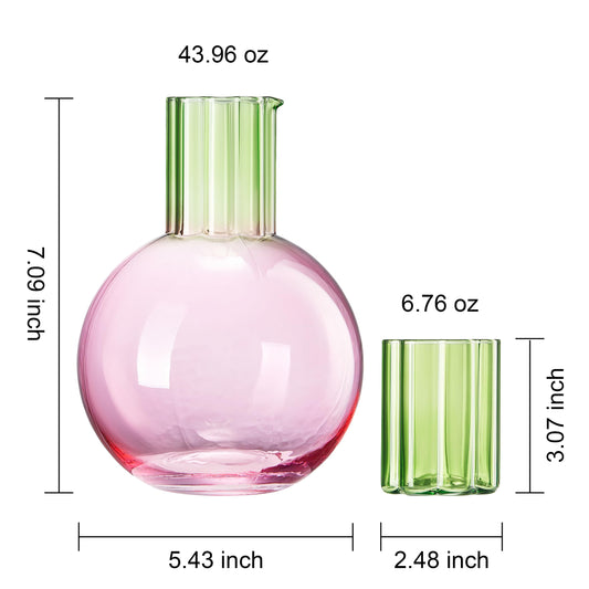 Colorful Carafe & Ribbed Flower Cup Set | 44oz Glasses - -