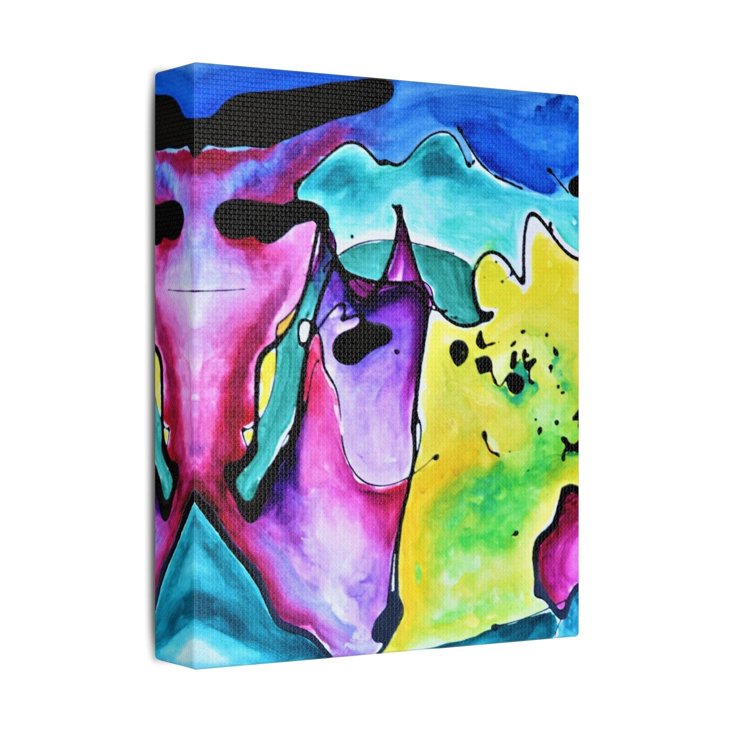 Cat Dog Satin Canvas Stretched