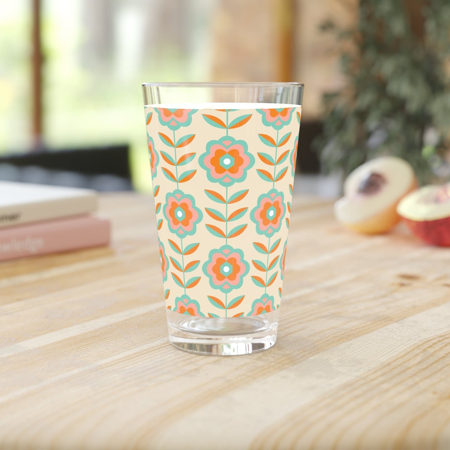 Floral Patterned Pint Glass - 16oz - Kia Day Design