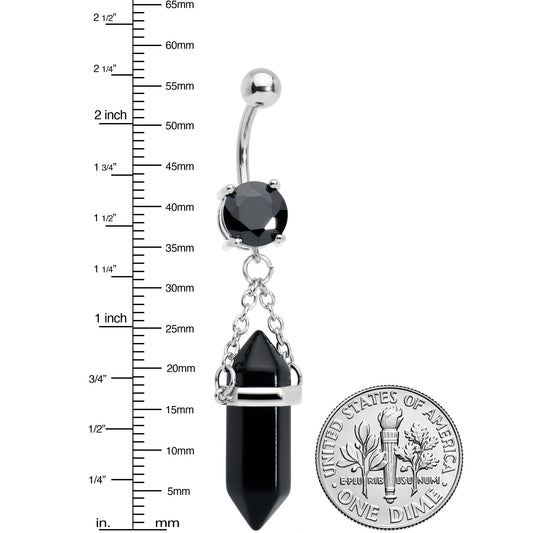 Black Onyx Stone Stone Hippie Dangle Belly Ring - - BELLY RING Dangle