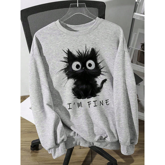 Women's Cute Kitten Graphic Sweatshirt - - StreetWear
