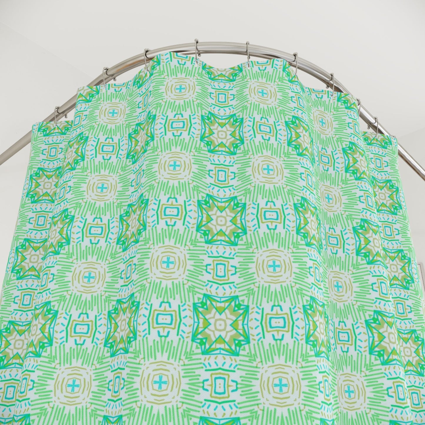 Green Geometric Shower Curtain - Kia Day Design