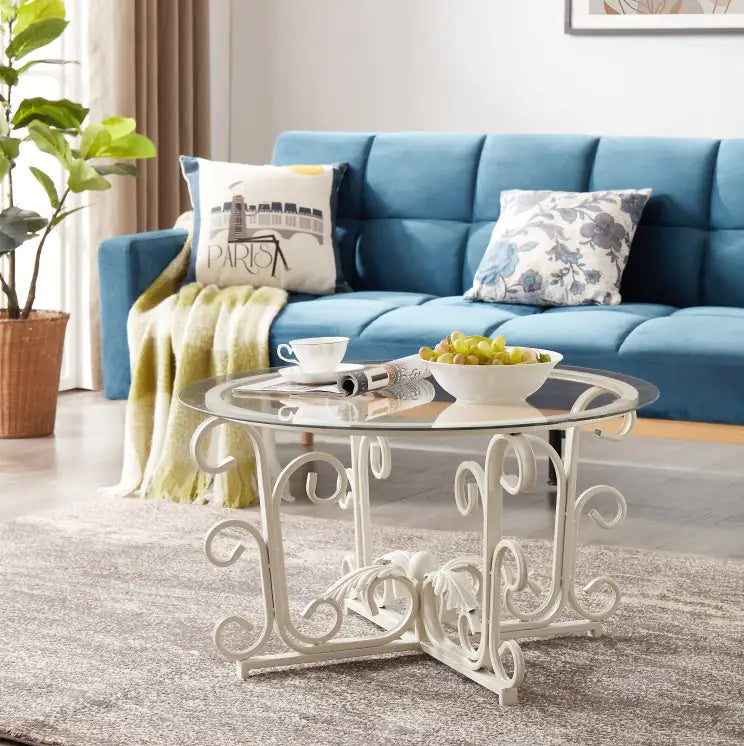 Round Tempered Glass Coffee Table Casual Cocktail Table With Tempered Glass Top - Kia Day Design