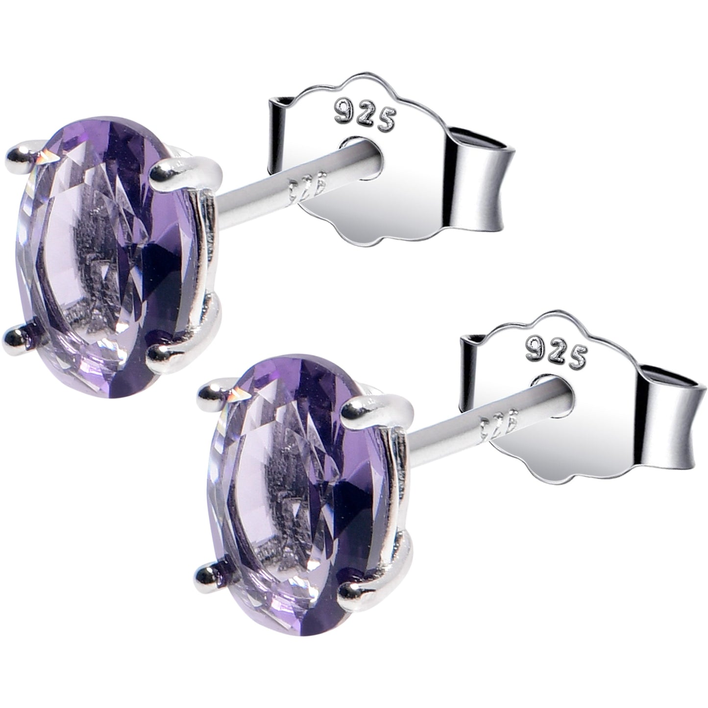 4mm CZ Oval 925 Sterling Silver February Birthstone Stud Earrings - - EARRINGS Stud