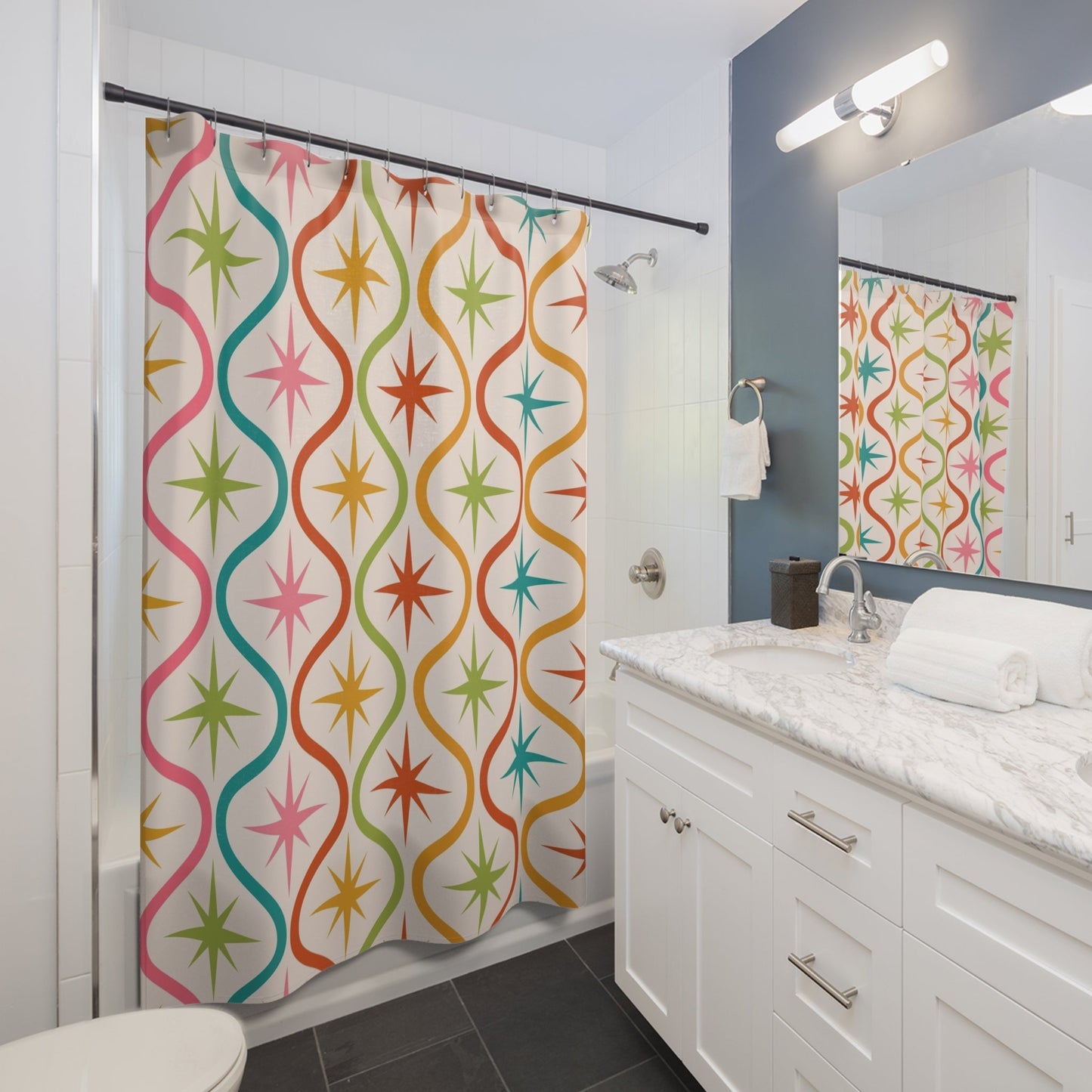 Colorful Retro Star Shower Curtain - - Home Decor