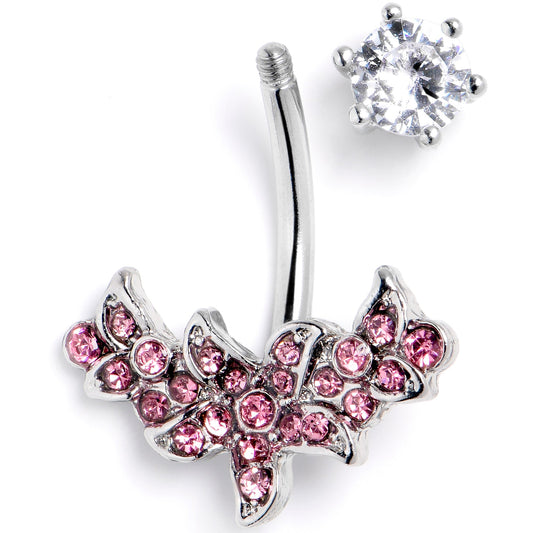 Clear Pink CZ Gem Flower Garland Double Mount Belly Ring - - BELLY RING Double Mount