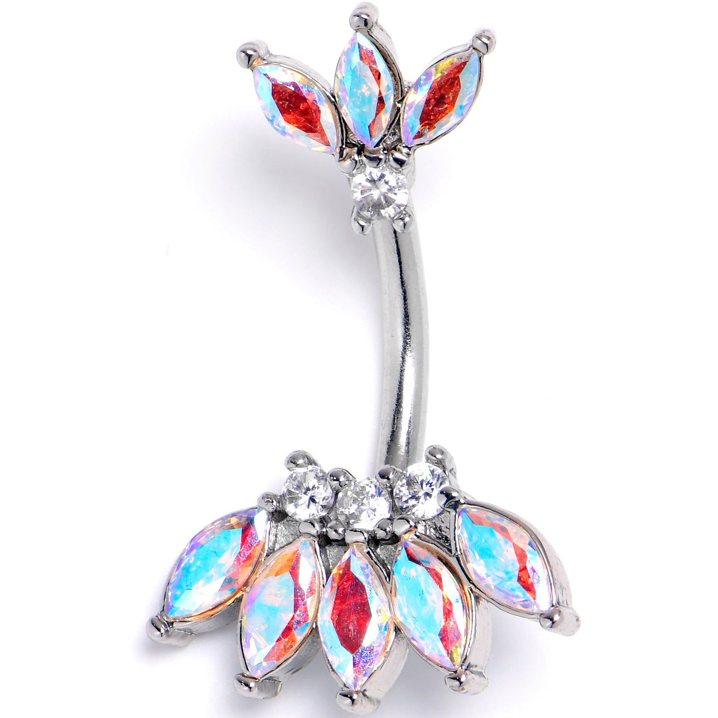 Clear Aurora Gem Fashion Fan Double Mount Belly Ring - - BELLY RING Double Mount