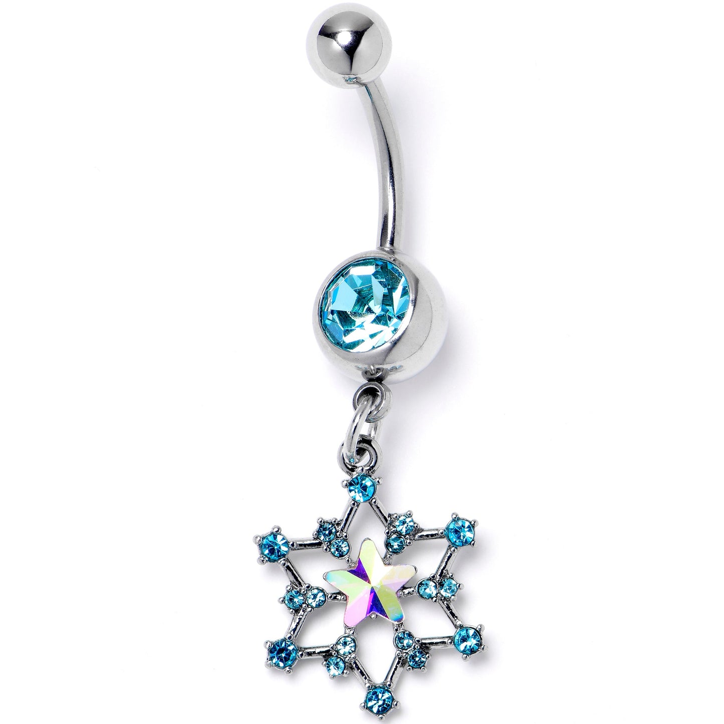 Aurora Blue Gem Style Super Star Dangle Belly Ring - - BELLY RING Dangle