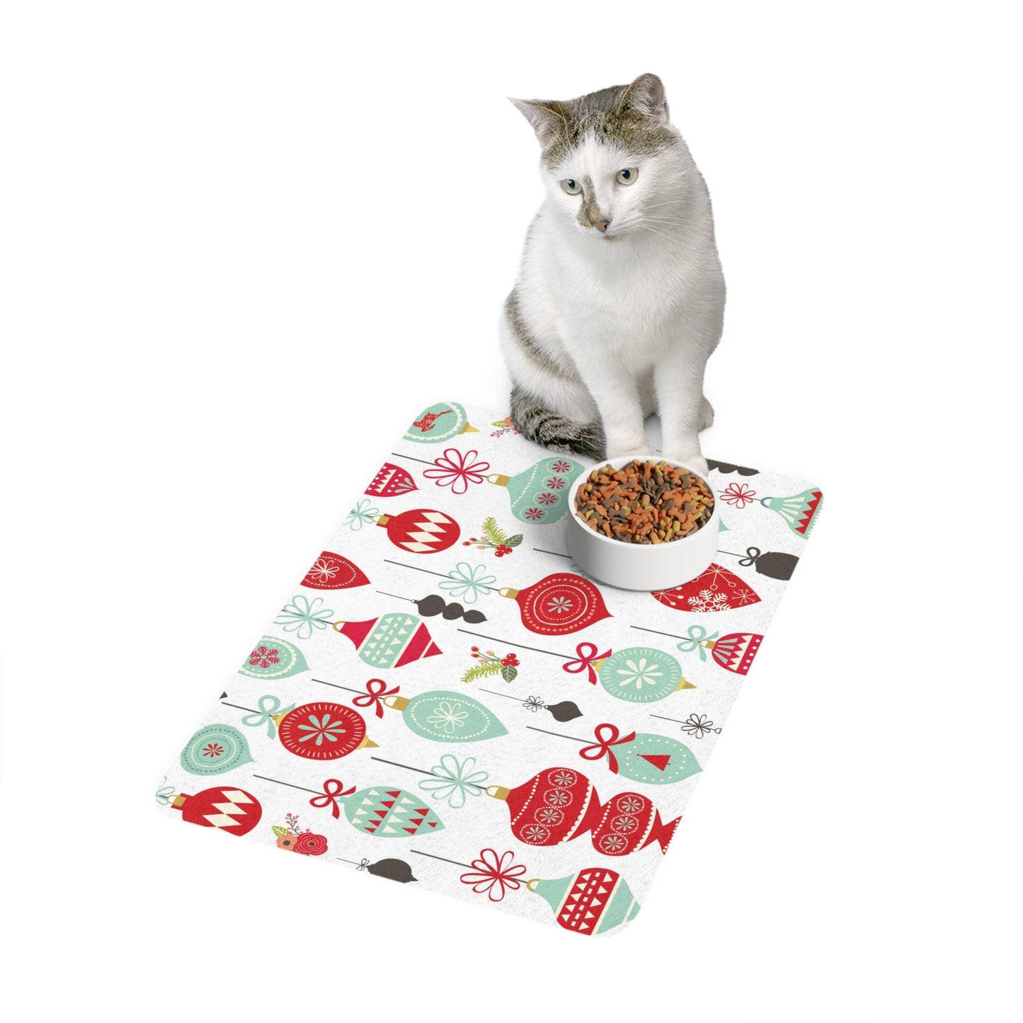 Vintage Christmas Ornaments Pet Food Mat