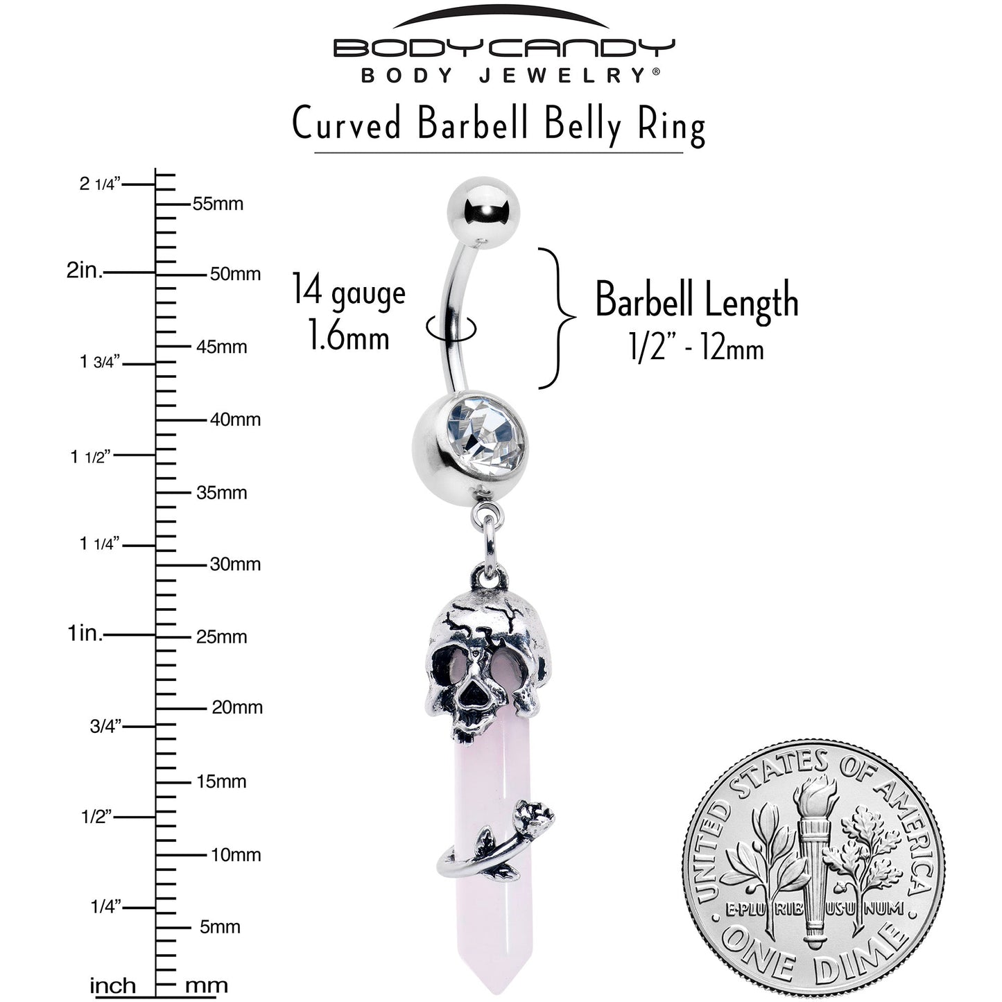 Pink Rose Quartz Skull Obelisk Rose Dangle Belly Ring - - BELLY RING Dangle