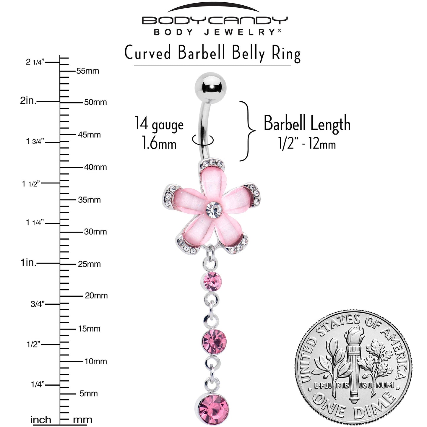 Pink Clear Gem Retro Flower Glamour Dangle Belly Ring - - BELLY RING Dangle