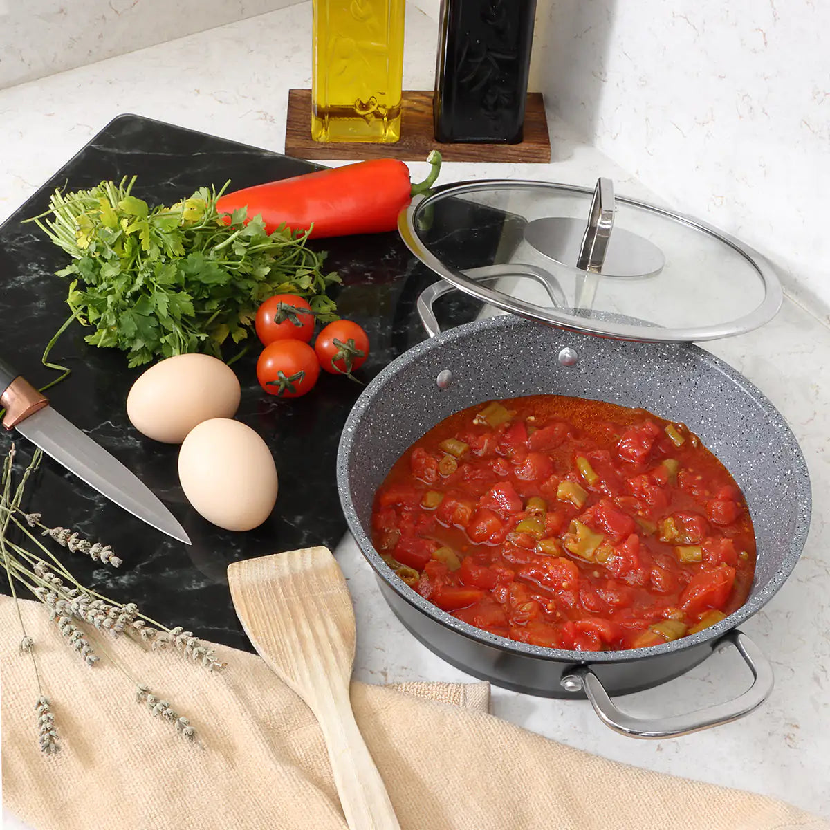 Serenk Excellence Pots and Pan Set Stock Pot Egg Pan Nonstick 4 Pcs Kia Day Design