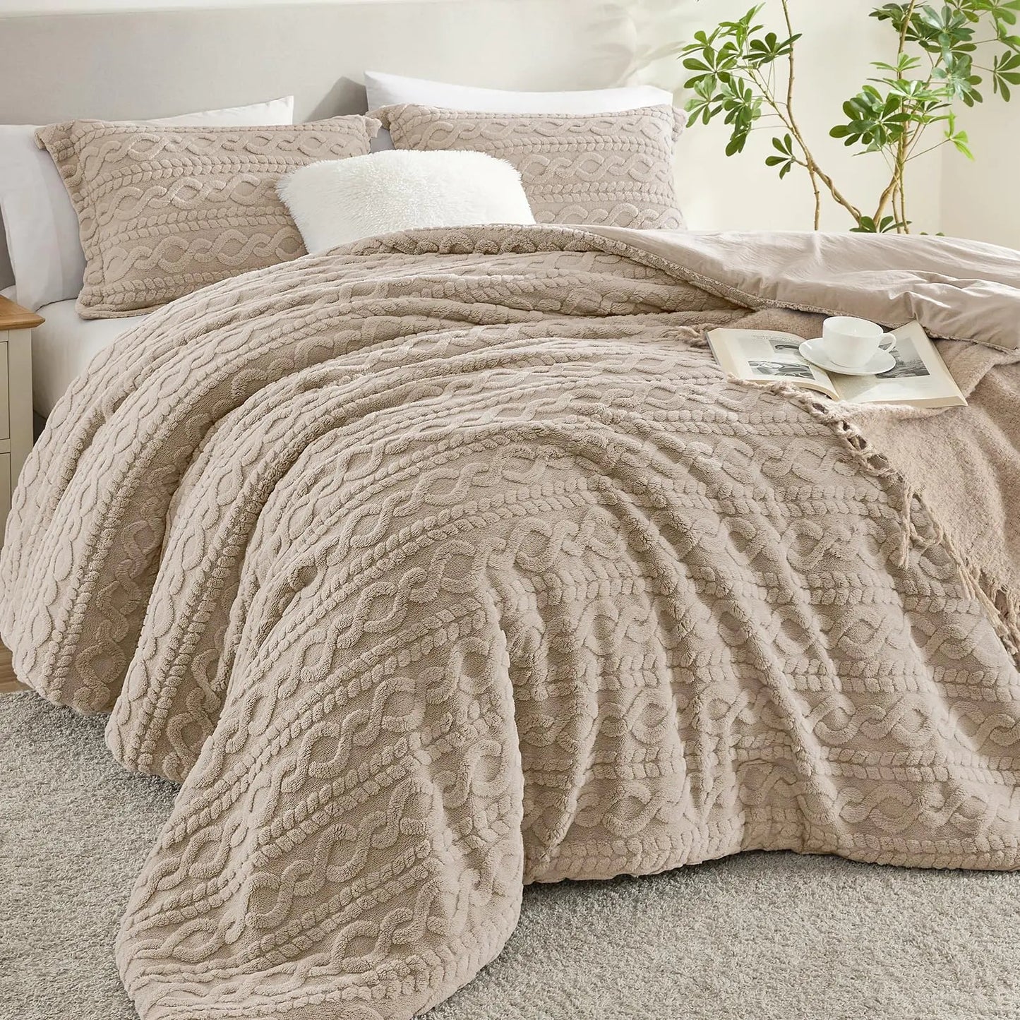 2 Piece Beige Sherpa Twin Comforter Set - Kia Day Design