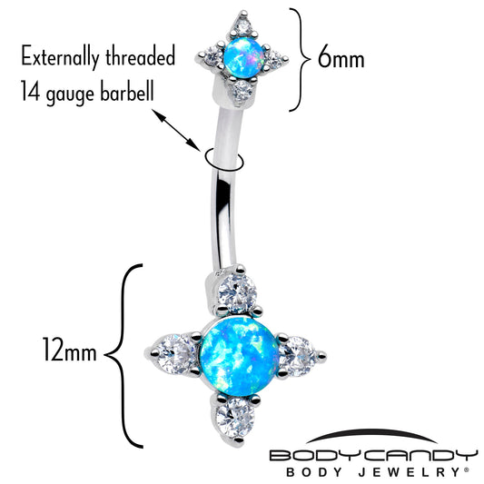 Blue Synthetic Opal Rhombus Star Double Mount Belly Ring - - BELLY RING Double Mount