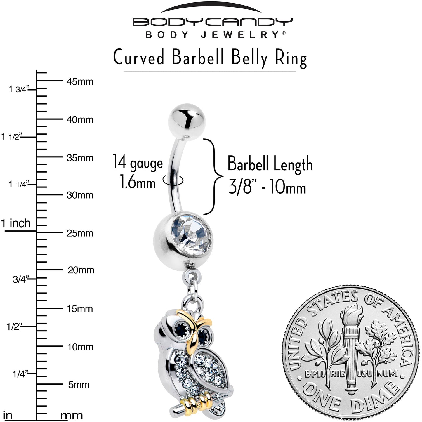 Clear Gem Evening Owl Dangle Belly Ring - - BELLY RING Dangle