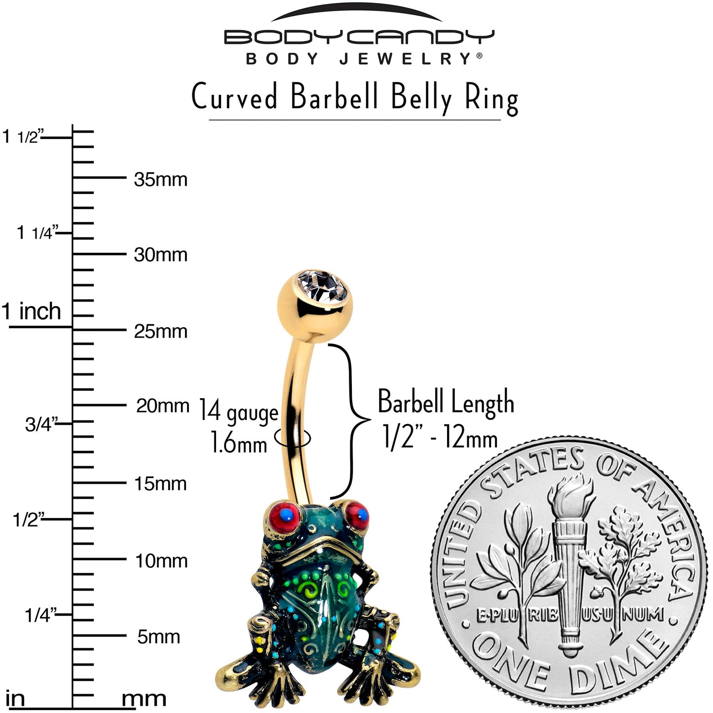Clear CZ Gem Gold Tone Anodized Colorful Tree Frog Belly Ring - - BELLY RING