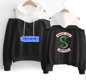 Off-Shoulder Hooded Sweatshirt - E M - sweatshirt